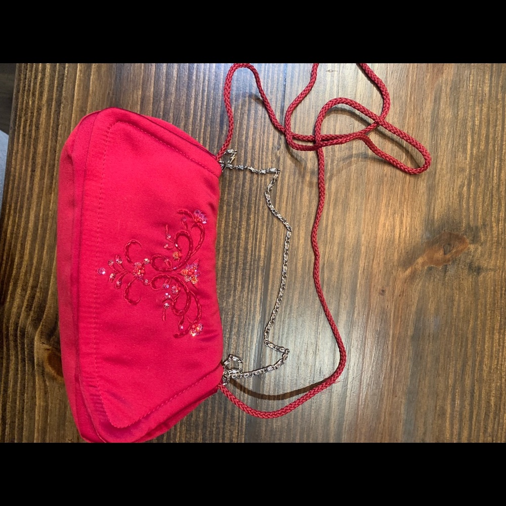 Small red clutch purse satin